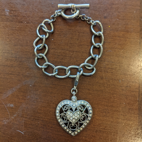 Monet Silver Tone Heart Charm Bracelet